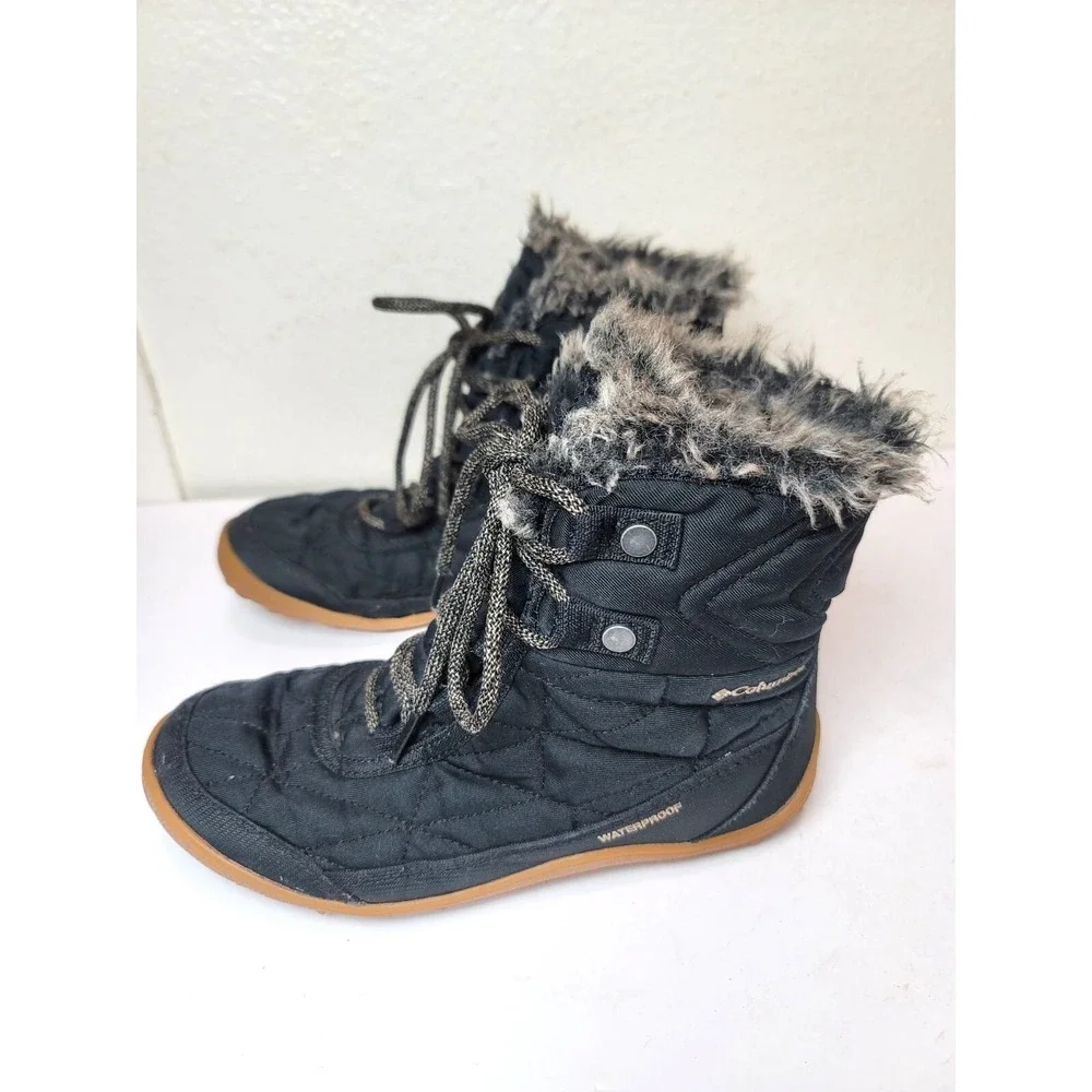 Columbia Women's Black Minx Shorty III‎ Waterproof Quilted Winter Boots Faux Fur